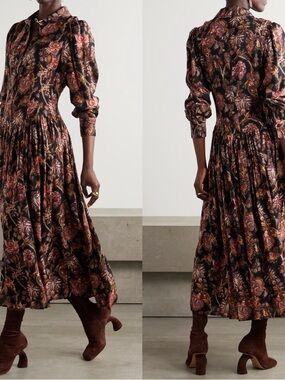 Ulla Johnson Celia Paisley Print Wool Blend Twill Midi Shirt Dress Size 0